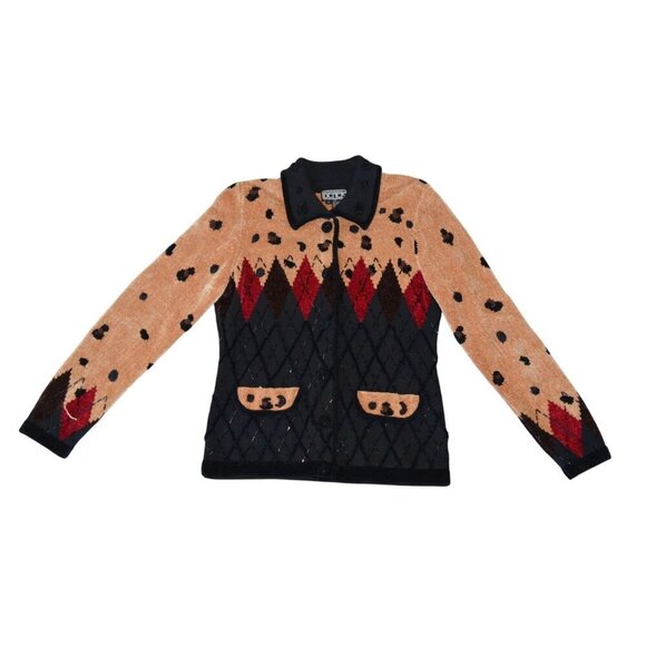 Vintage 90s Berer NWOT Beaded Diamond Leopard Cardigan Women Small Glam Rock Lux - Picture 11 of 11